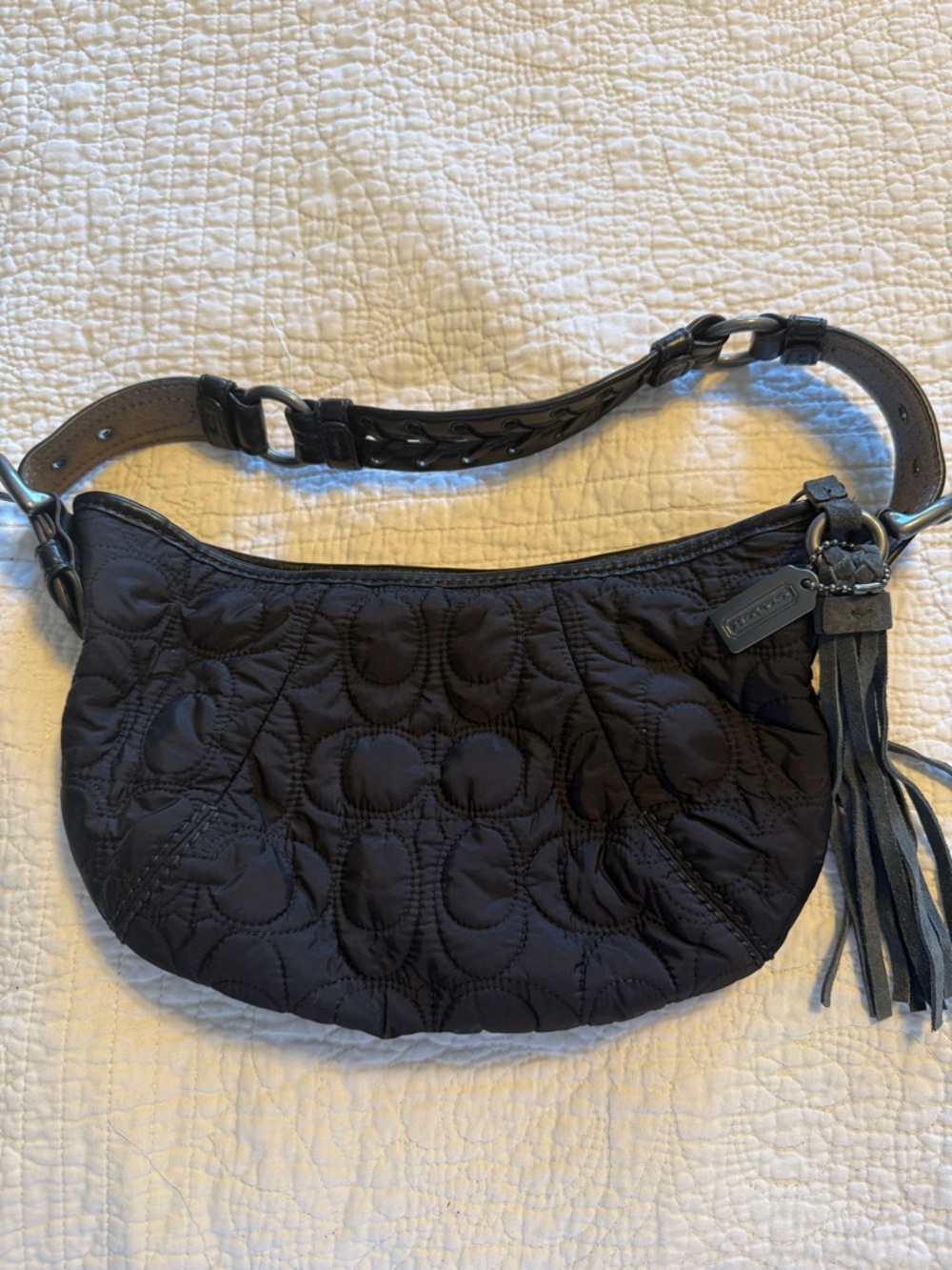 Coach Black Quilted Shoulder Bag with Tassel